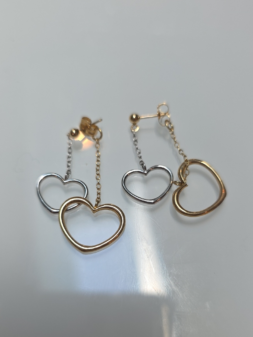 Two-Tone Heart Drop Earrings - Gold & Silver